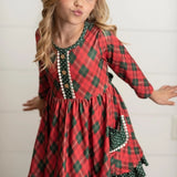 Plaid Ruffle Button Holiday Dress