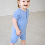Henley Short Sleeve Romper - Chambray Blue -Ships from Eclipse Kids - Stella Lane Boutique