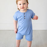 Henley Short Sleeve Romper - Chambray Blue -Ships from Eclipse Kids - Stella Lane Boutique