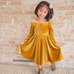 Gwendolyn Velvet Dress in Golden Yellow - Stella Lane Boutique