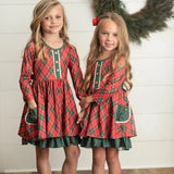 Plaid Ruffle Button Holiday Dress