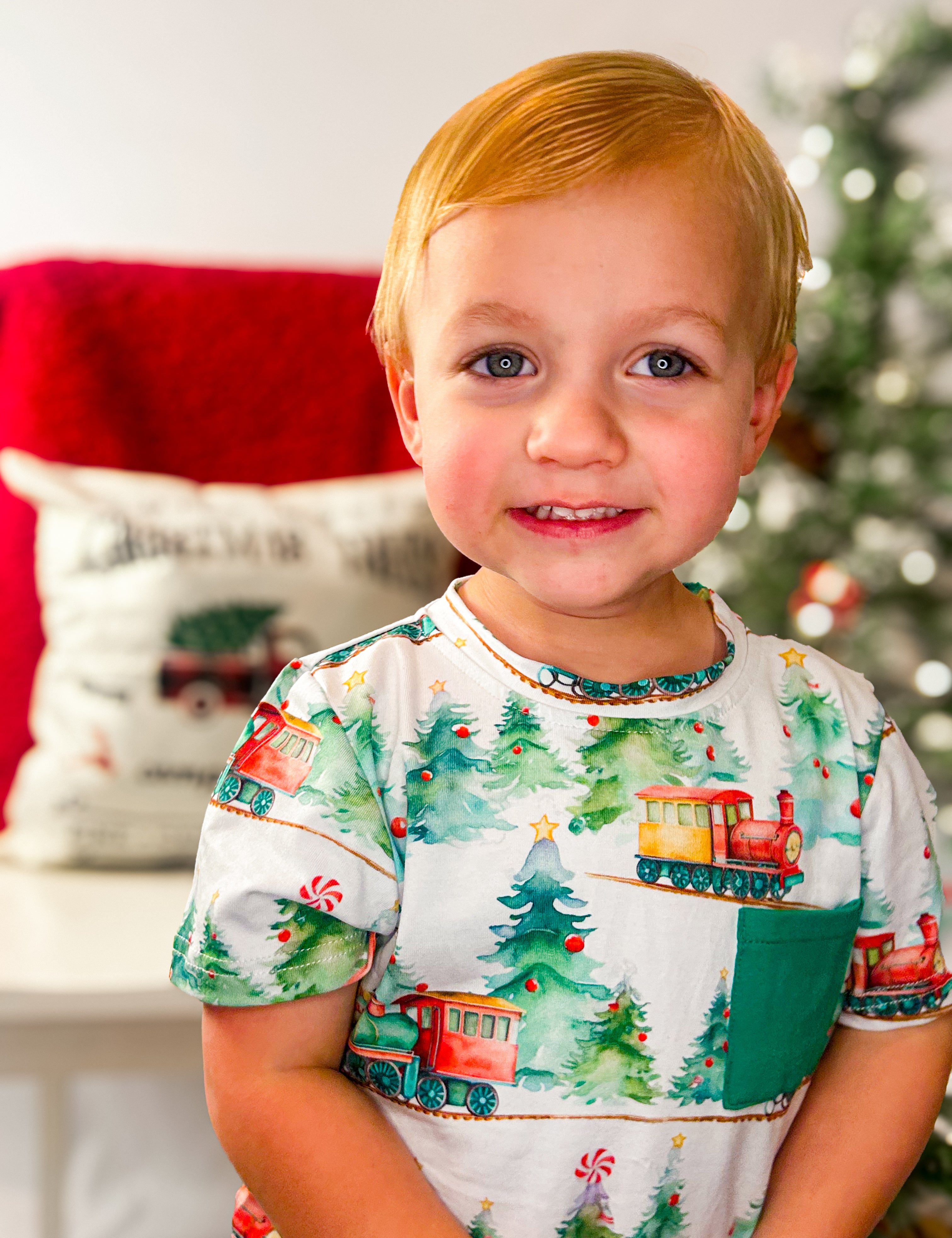 The Lane Pocket Tee in Christmas Candy Train