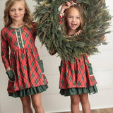 Plaid Ruffle Button Holiday Dress