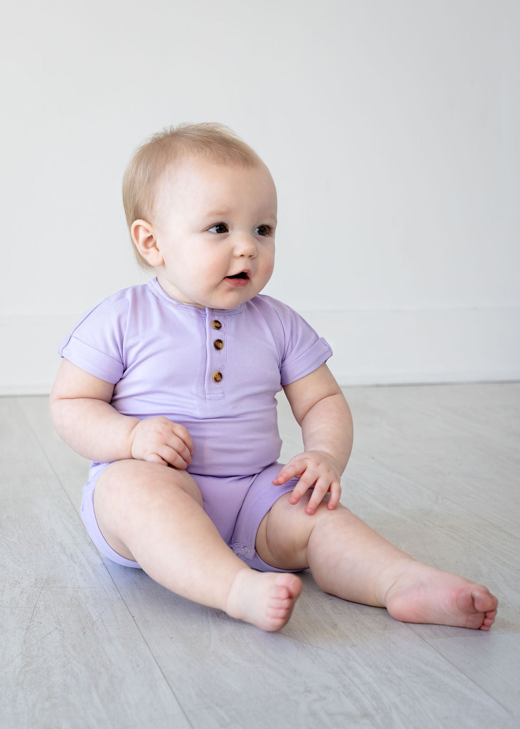 Henley Short Sleeve Romper - Pastel Lilac- Ships from Eclipse Kids - Stella Lane Boutique