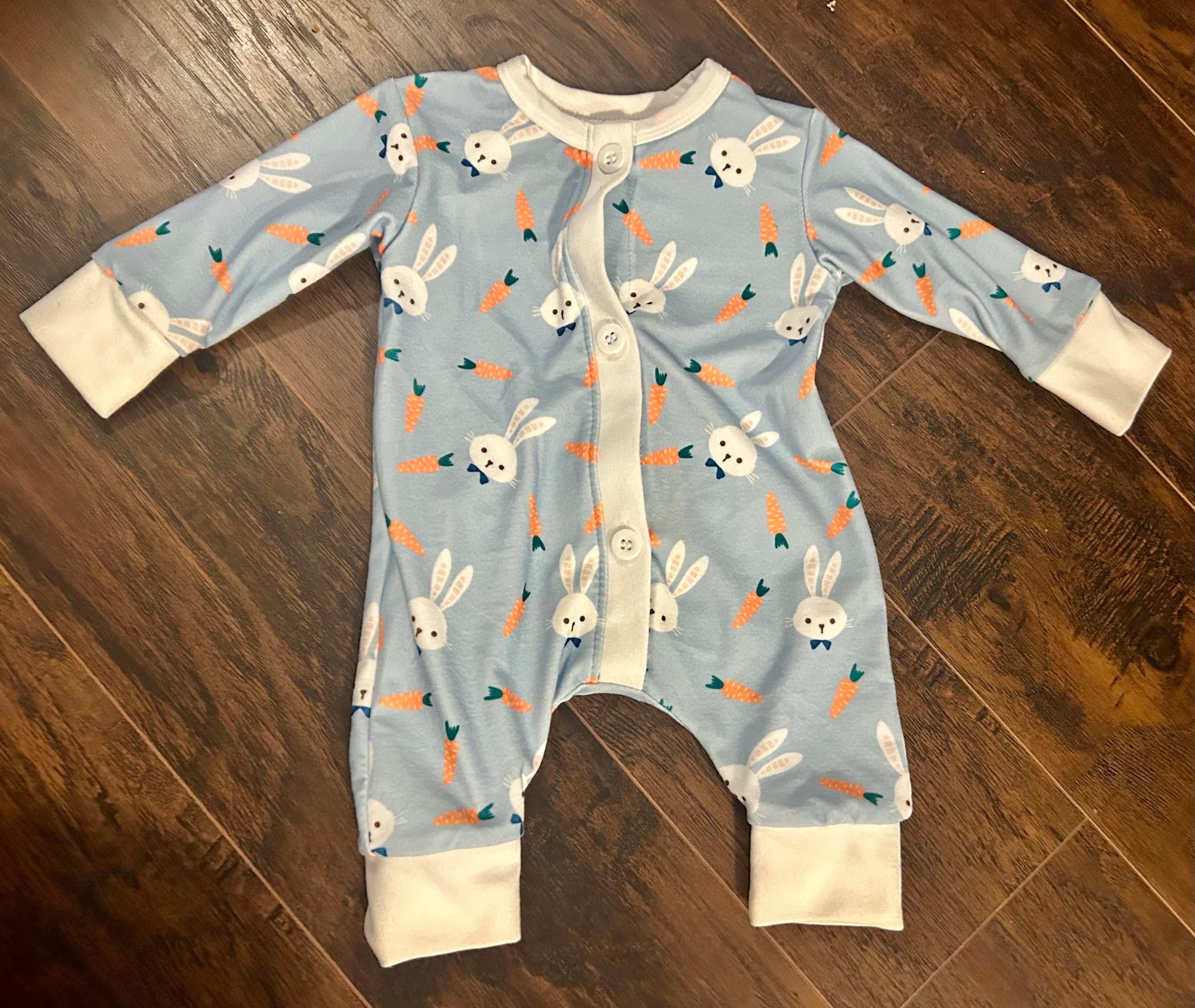 Easter Bunny Blue One Piece Buttflap Pajamas - Stella Lane Boutique
