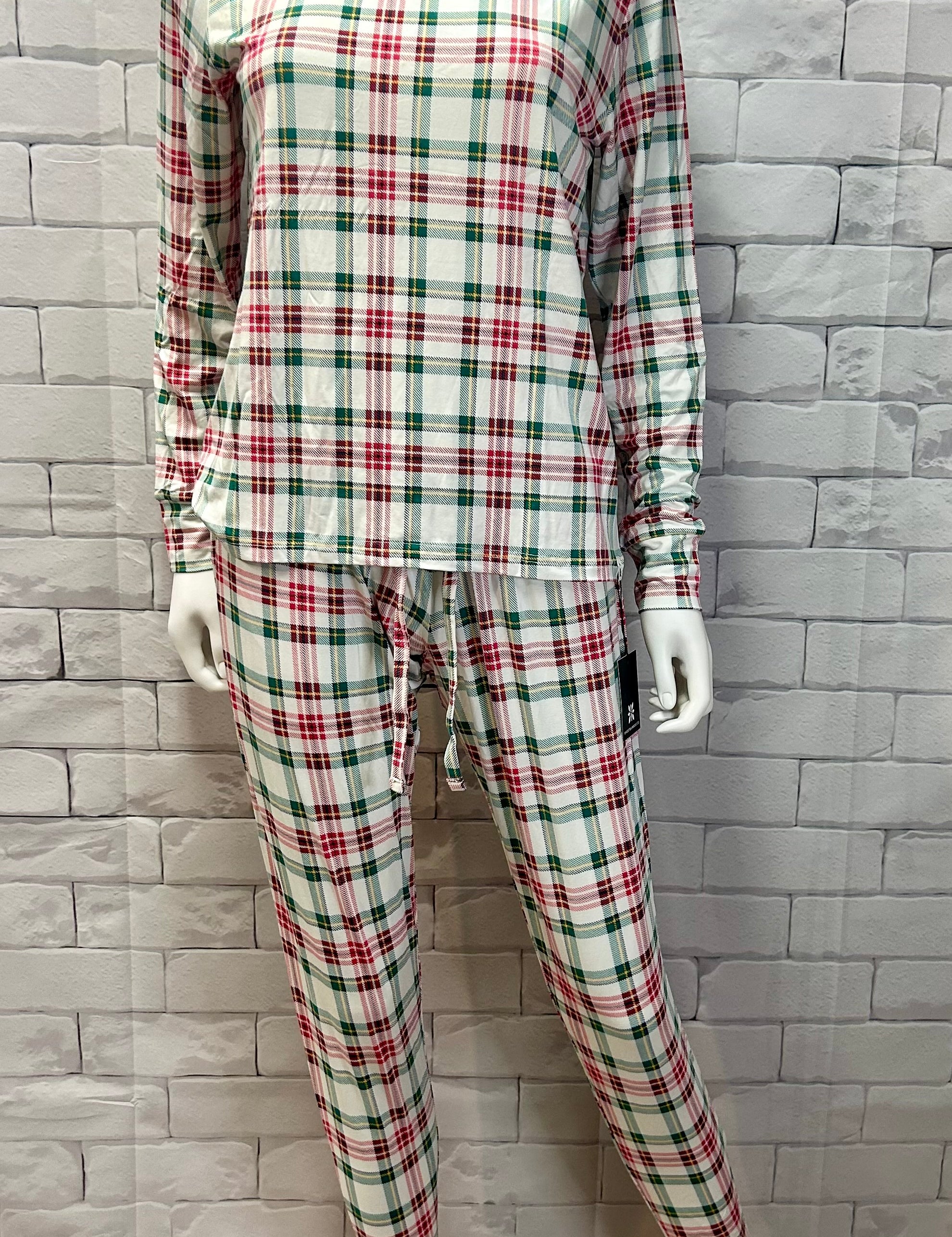 Adult White Tartan Bamboo Pajamas- Unisex - Stella Lane Boutique