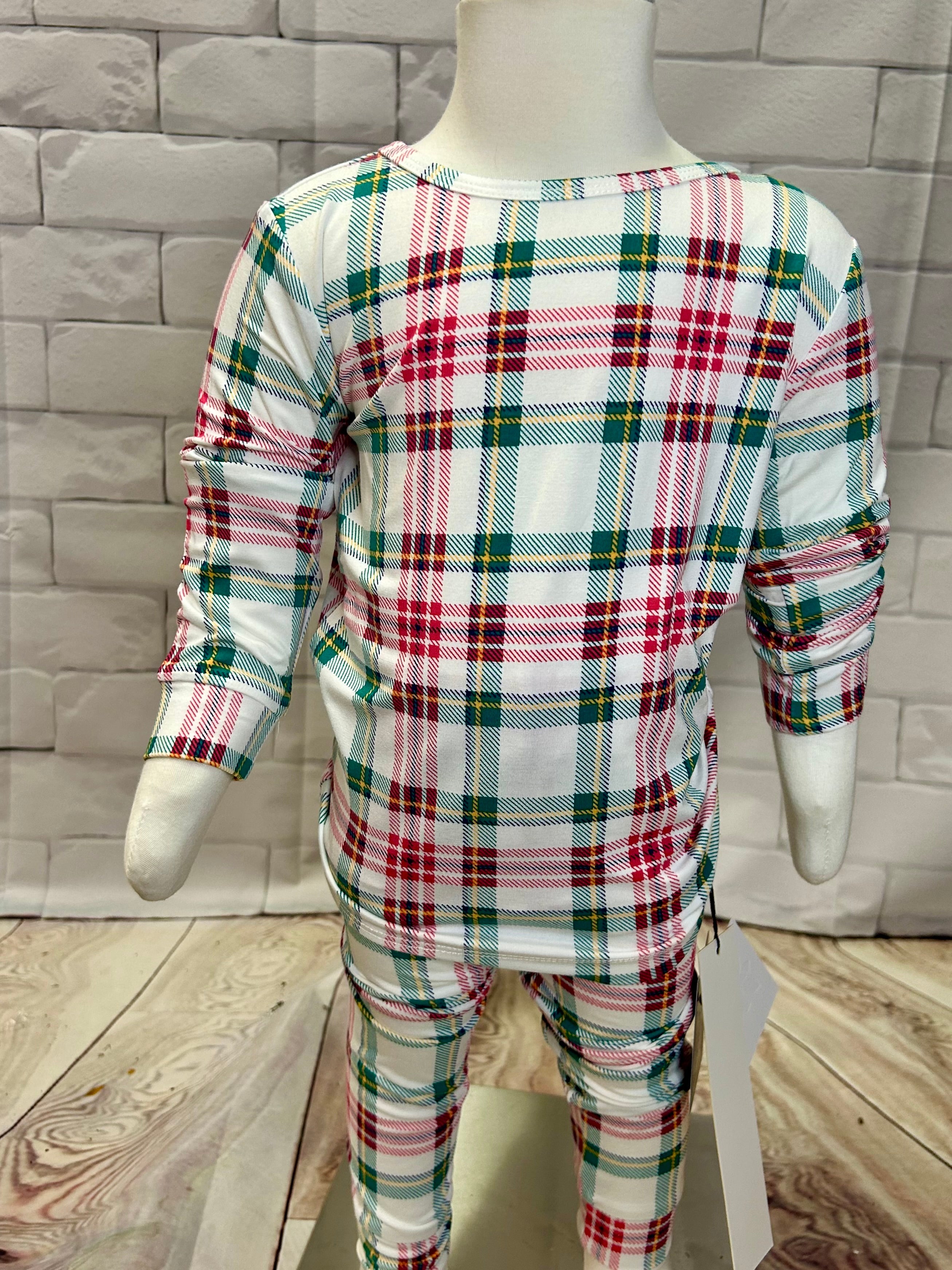 Kid's White Tartan Bamboo Pajamas - Stella Lane Boutique