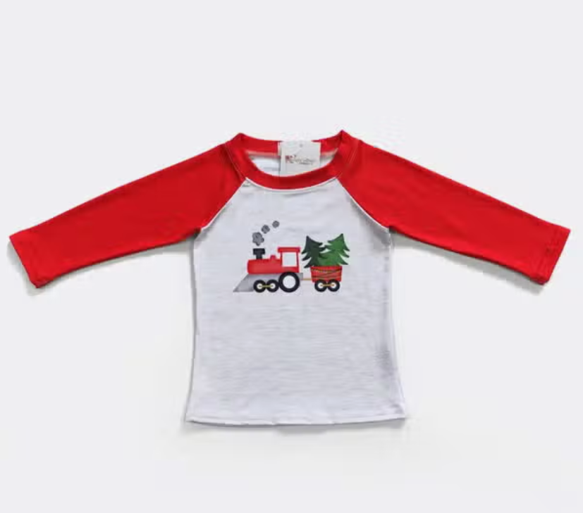 Tree Train Boy's Raglan Shirt - Stella Lane Boutique