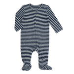 Navy Blue Stripe Snuggle Knit Footie - Stella Lane Boutique