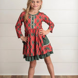 Plaid Ruffle Button Holiday Dress