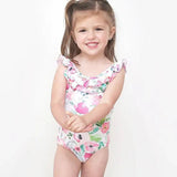 Pretty Peach - Mia Girls Ruffle Top One Piece Swim Suit - Stella Lane Boutique
