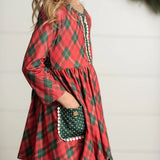 Plaid Ruffle Button Holiday Dress