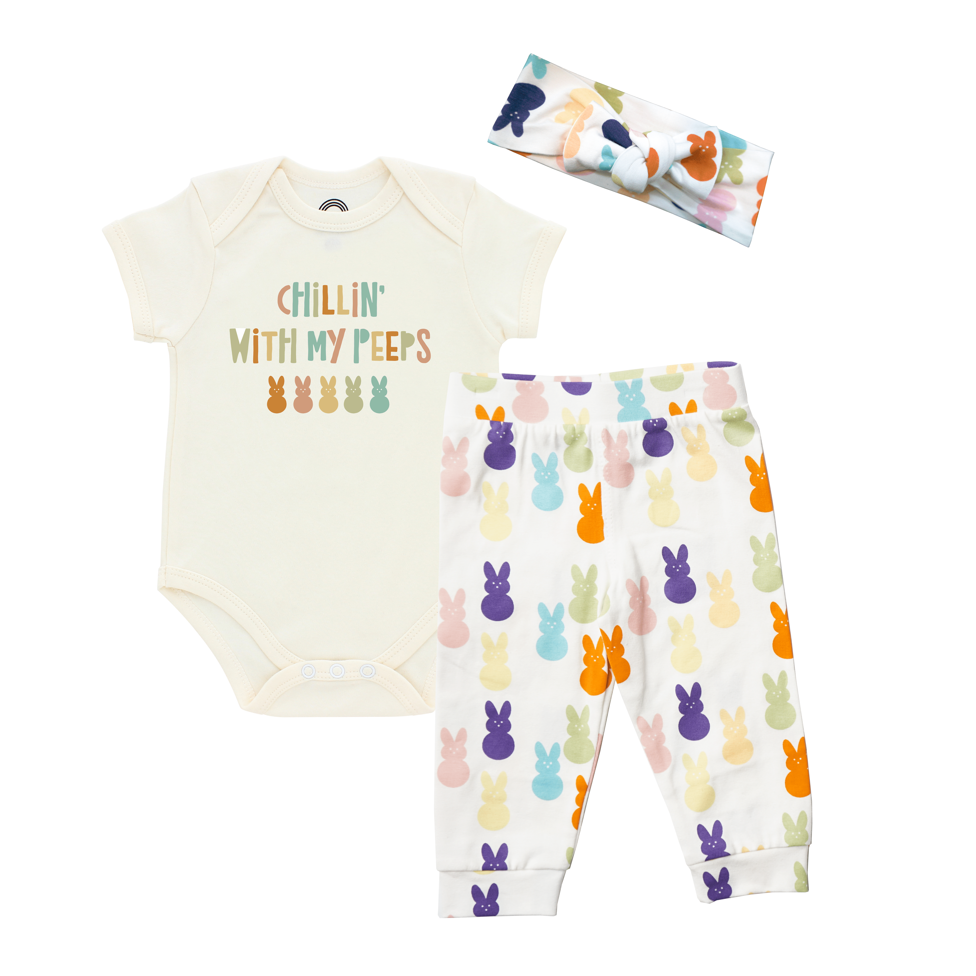 Chillin with My Peeps Easter Bunny Cotton Baby Onesie Set - Stella Lane Boutique