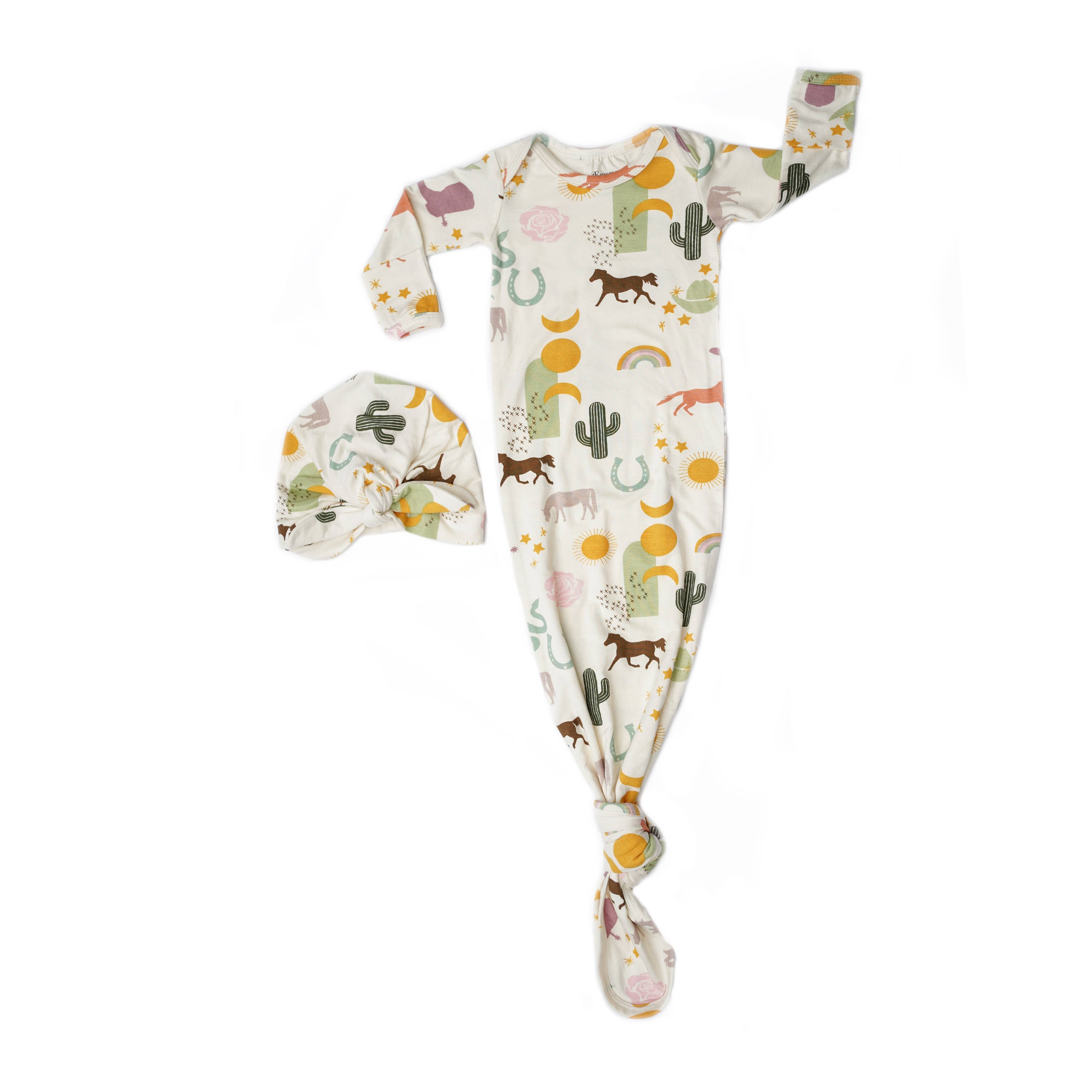 Wild and Free Bamboo Knotted Baby Gown Newborn Baby Gift Set - Stella Lane Boutique
