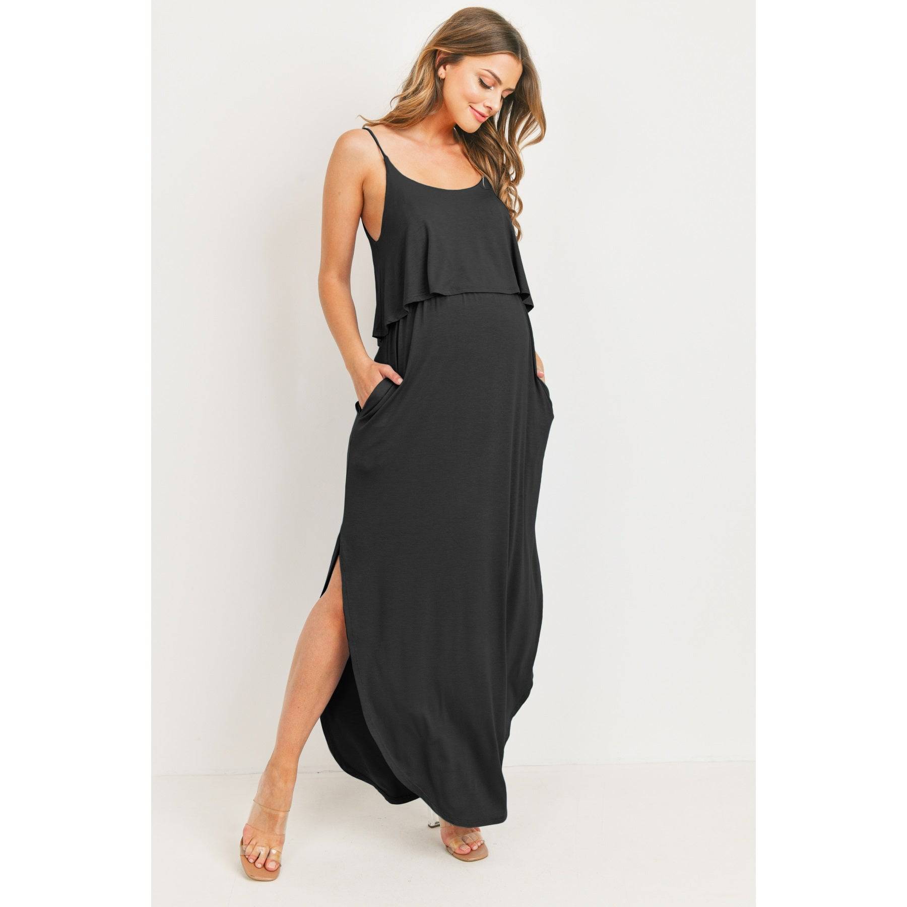 Black Overlay Top Maternity Nursing Dress - Stella Lane Boutique