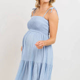 Chambray Sleeveless Smocking Tube Top Maternity Dress - Stella Lane Boutique