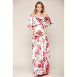 Floral Ruffle Off Shoulder Maxi Maternity Dress - Stella Lane Boutique