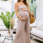 Solid Rayon Jersey Ruched Maternity Jumpsuit - Stella Lane Boutique