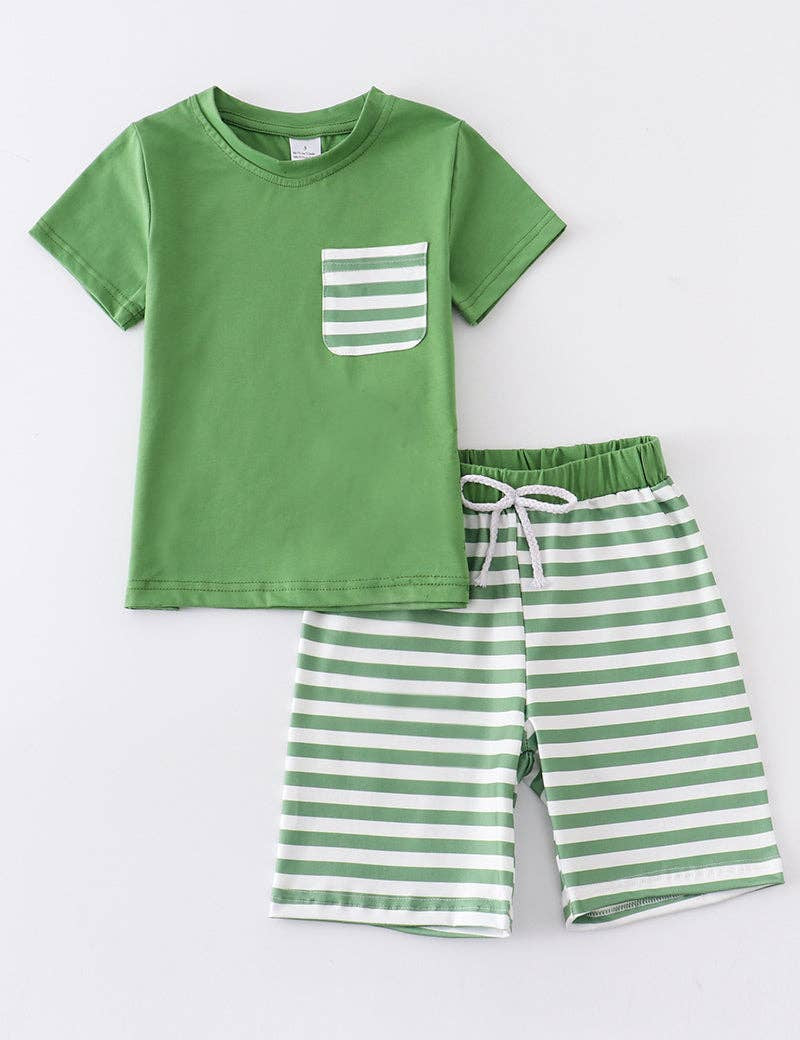 Green Stripe Pocket Boy Set - Stella Lane Boutique
