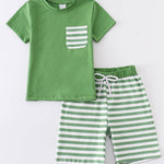 Green Stripe Pocket Boy Set - Stella Lane Boutique