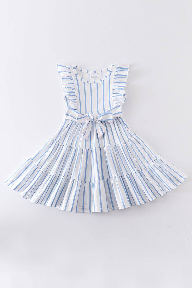 Toddler Girl's Blue Striped Ruffle Dress - Stella Lane Boutique