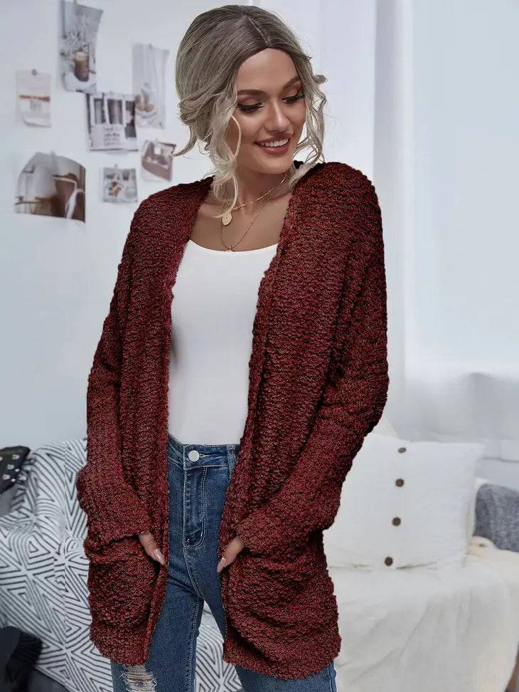 Chunky Knit Open Cardigan With Pockets - Stella Lane Boutique