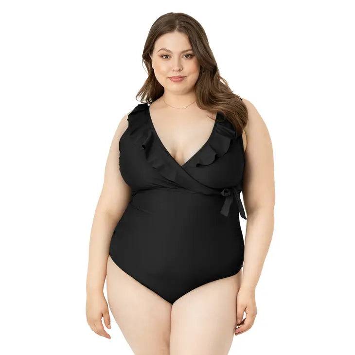 Black Nursing & Maternity One Piece Wrap Swimsuit - Stella Lane Boutique