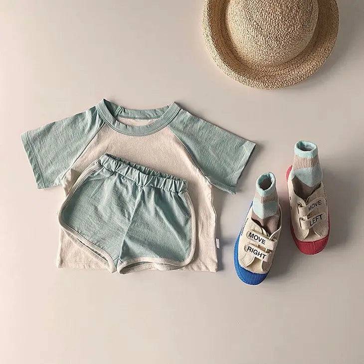 Blue Patchwork Tee and Shorts Set - Stella Lane Boutique