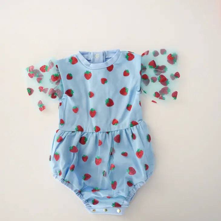 Strawberry Sweet Blue Spring/Summer Baby Romper - Stella Lane Boutique