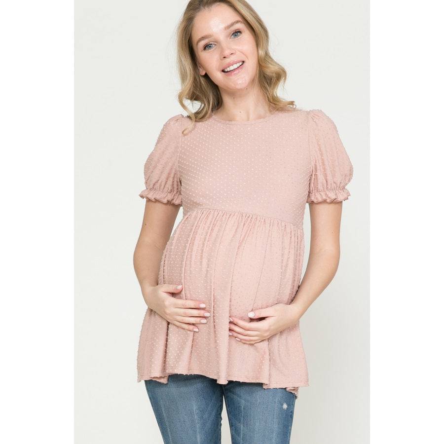 Blush Maternity Puff Sleeve Babydoll Ruched Top - Stella Lane Boutique