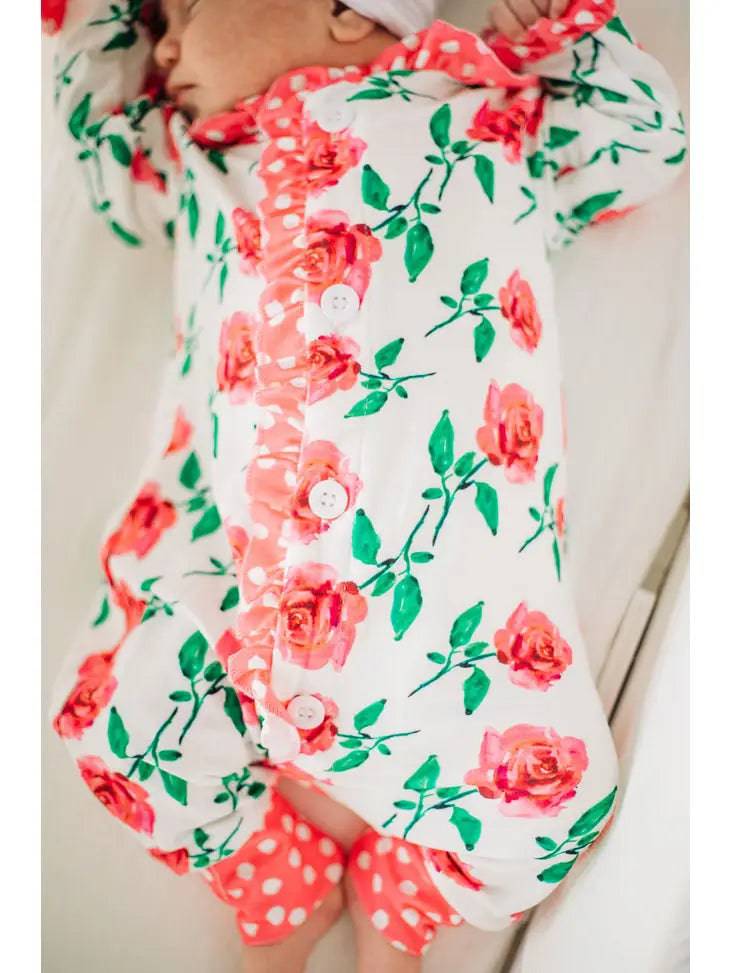 Fuchsia Roses Ruffle Buttflap Pajamas - Stella Lane Boutique